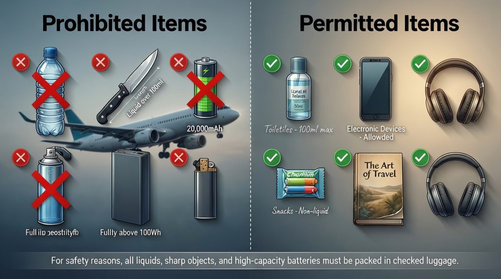 الممنوع والمسموح به على متن الطائرة