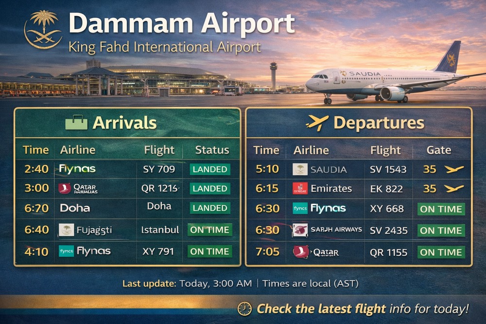 جدول الرحلات القادمة والمغادرة مطار الدمام