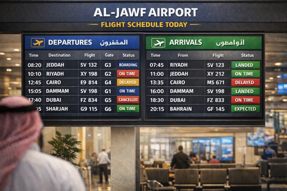 جدول رحلات مطار الجوف اليوم