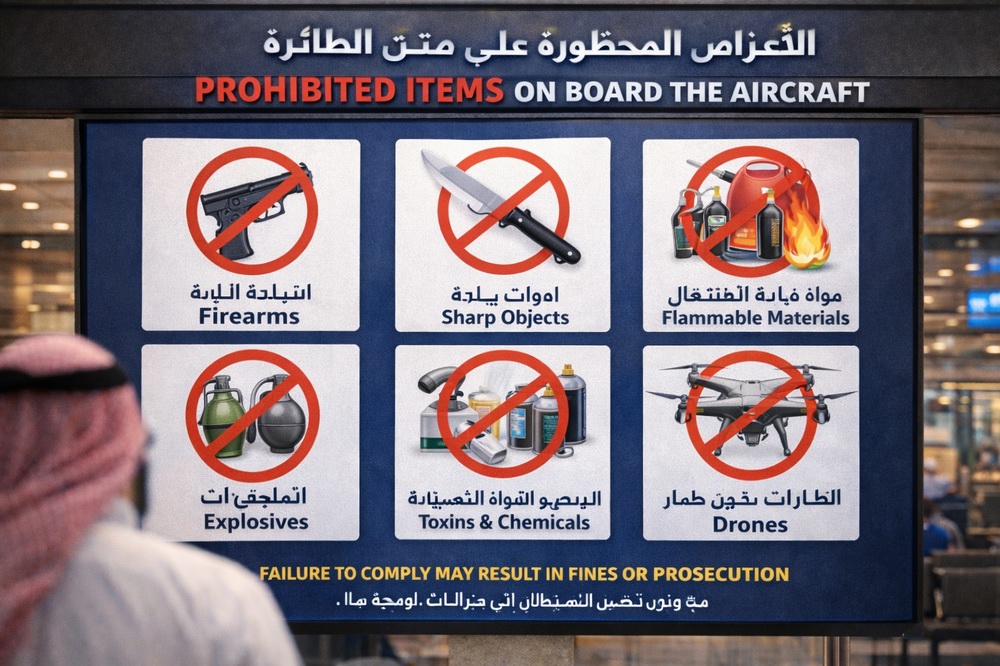 الأغراض الممنوعة على متن الطائرة