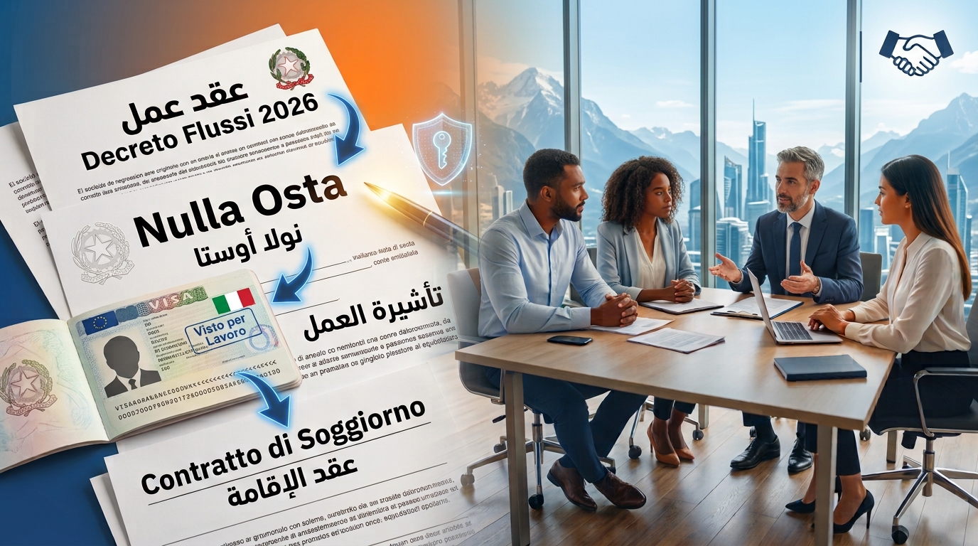 عقد عمل إيطاليا: أنواع العقود، والفرق بين نولا أوستا وتأشيرة العمل وعقد الإقامة