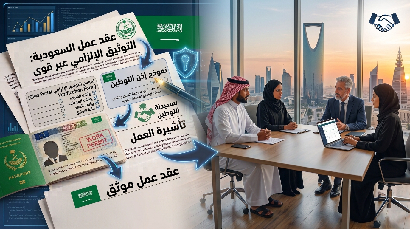 عقد عمل السعودية: التوثيق الإلزامي عبر قوى، وربطه بنسب التوطين